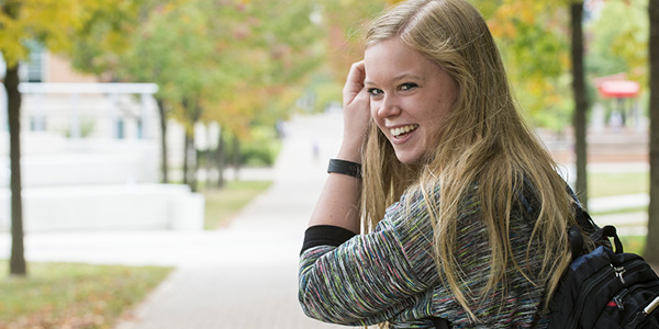 Student walking on campus