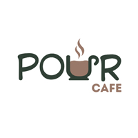 pour cafe graphic with words and coffee