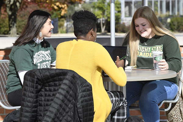 Students working on campus