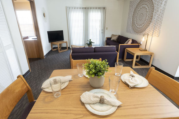 photo of the dining and living room in a college park apartment