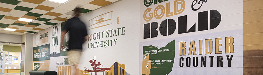 photo of a person walking in the student union