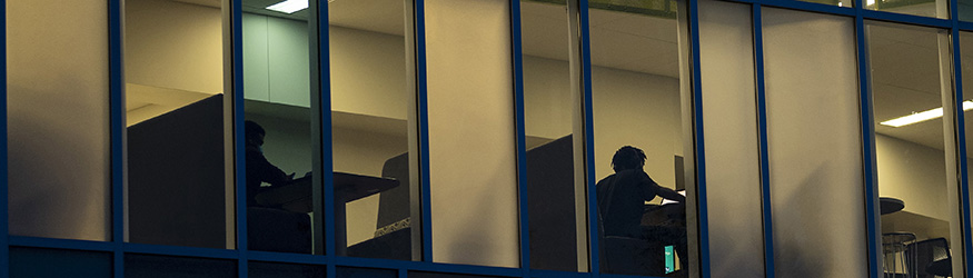 photo of students in the student success center at night