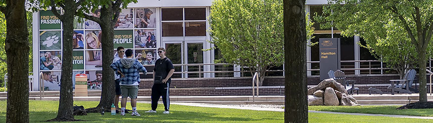 photo of students standing outside of hamilton hall
