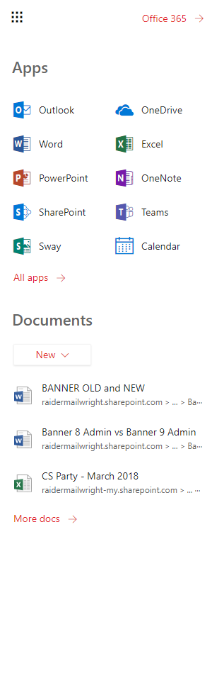 Office 365 Menu