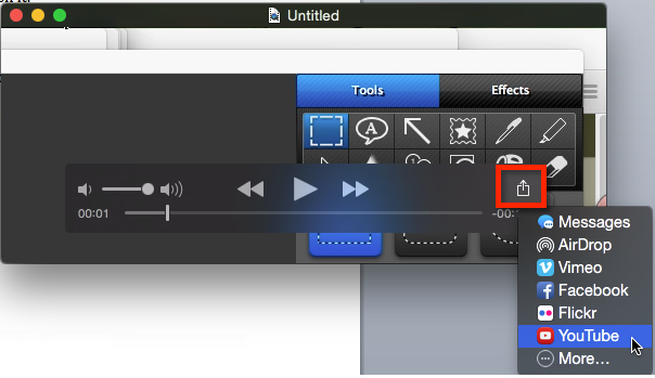 Quicktime Share Menu options