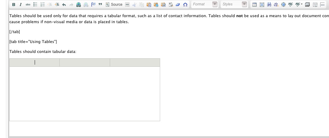 Screenshot of empty Table in Drupal edit mode
