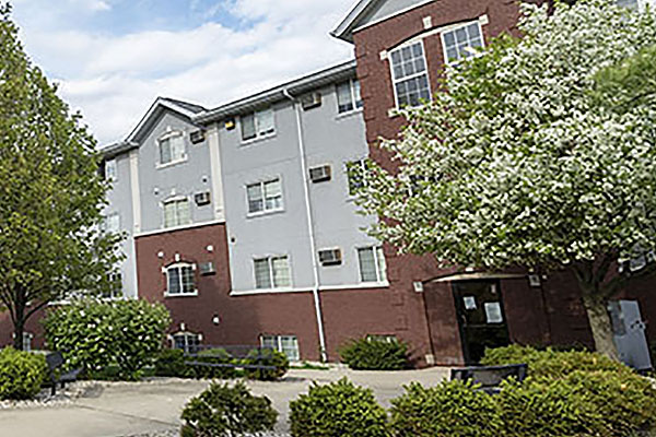 The village apartment building in the spring