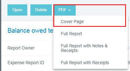 Screenshot selecting PDF and Cover Page