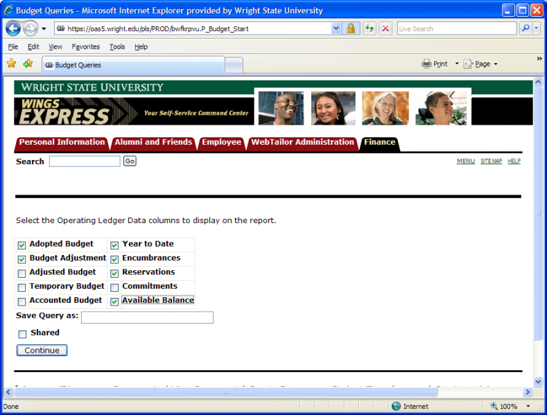 Operating Ledger Columns