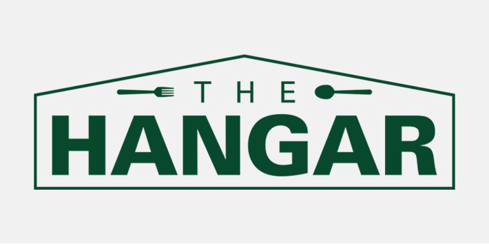 the hangar graphic with words and a fork and spoon