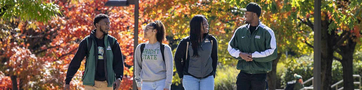 Students walking outside on Wright State's Dayton campus
