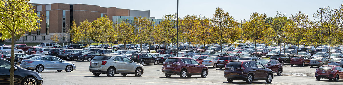 photo of parking lots behind university hall