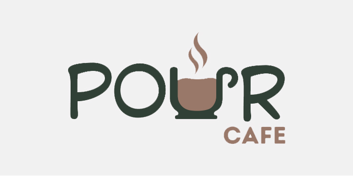 pour cafe graphic with words and coffee