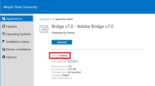 screen capture of the software center screen after installation of software