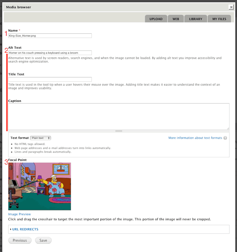 Screenshot of Media Upload file properties tab