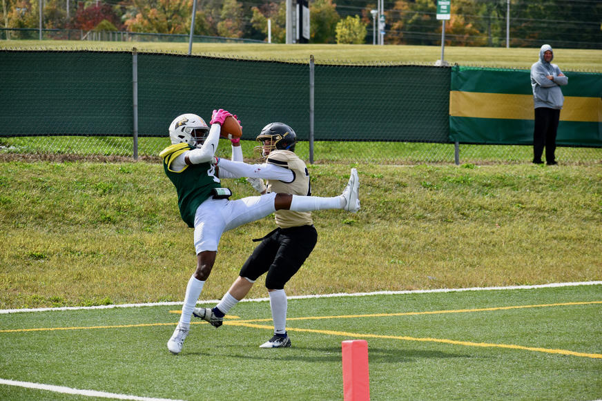 Football player making a leaping catch