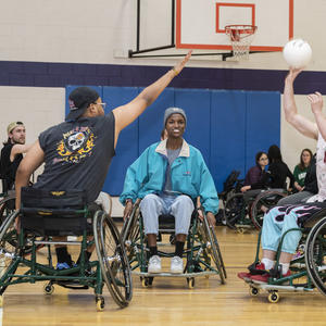 photo of students playing adapted recreation basketball